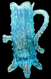 Antique Northwood Glass Co EAPG Blue Opalescent 'Town Pump' Creamer, 6.75'H