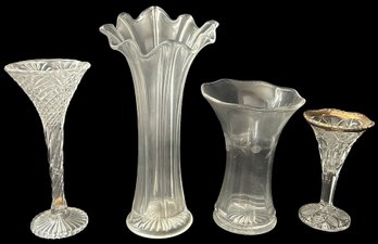 4 Pcs Antique Glassware Vases -Clear 11.25'H Slung And Others As Pictured