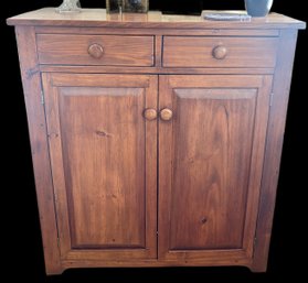 Custom Made 2-Raised Panel Door & 2-Drawer Wooden Pine Cabinet Converted To TV Cabinet, 43.5' X 18.5' X 48'H