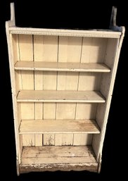 Antique Wooded Open Front 4-Shelf Bookcase In Pale Yellow Paint, 30' X 10.5' X 56'H