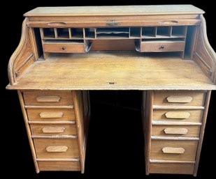 Antique Oak 'S' Curve Roll-Top Desk, Needs Attention Some Loose Pieces, 50' X 30' X 44'H