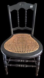 Antique Victorian Black Lacquered Cane Bottom Chair, Sturdy