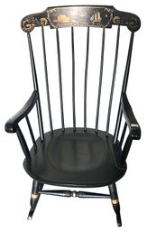 Vintage LA Eaton, N Scituate Mass, Black Stenciled Armed Rocking Chair, 23' X 28' X 40'H