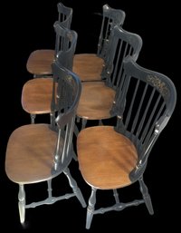 6 Pcs Hitchcock 2-Tone Stenciled Dining Room Chairs, Excellent Condition, Sturdy