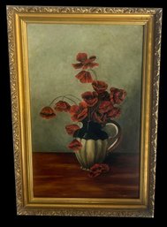 Antique Oil On Board Floral Poppies Still Life, 19.25' X 28.25'H