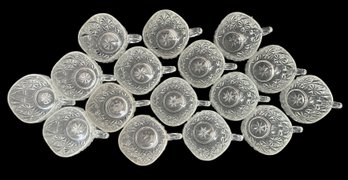 16 Pcs Vintage Hazel Atlas Williamsport Clear EAPG Square Punch Cups, Star & Fan Pattern