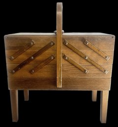 MCM Norwegian Wooden Accordion-Style Sewing Box By Strommen Bru Hamar, 20.75' X 11.5' X 23'H Closed