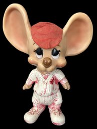 Vintage 1970s Topo Gigio Mouse Baseball Player Still Bank, Plastic, 9' X 4' X10.5'H