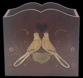 Vintage Tole Painted Wooden Candle Box Featuring Love Birds, Signed S. Vigneux, 9.75' X 5' X 9'H