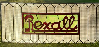 Antique Rexall Leaded & Stained Glass Sign, 65' X 26'H