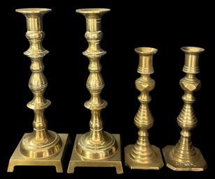 2 Pair Brass Candlestick Holders, 10' H And 7.5'H