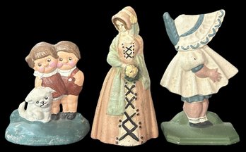 3 Pcs Vintage Cold Painted Cast Iron Door Stop, Human Forms, Tallest 6.5'H
