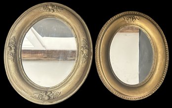 2 Pcs Antique Oval Gesso Gold Frame Mirrors, Largest 12' X 14'
