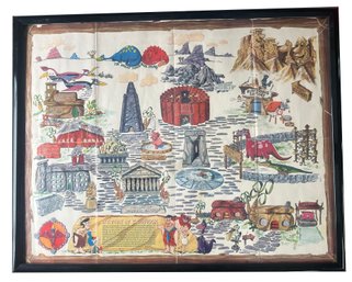Vintage Framed Poster, Fred Flintstone's History Of Bedrock, 29' X 23.5'H
