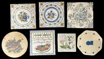7 Pcs Tiles - 3-Antique With Floral Decorations And 4-Others, All As Pictured