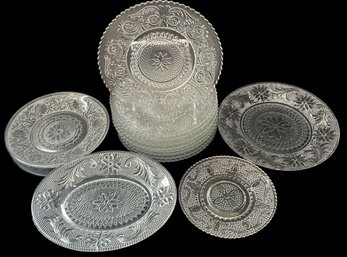 13 Pcs Similar Duncan Miller Glassware And Other Makers Clear Pressed Glass Sandwich Plates