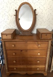 Pine Bureau - Four Drawers With 2 Small Bureau Top Drawers And Mirror - Dovetailed Drawers