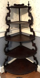 Corner Shelf Unit - Mahogany - Five Shelves - 52' High 28' Wide At Bottom