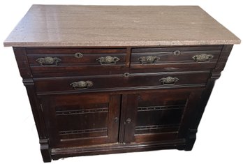 Antique East Lake Marble Top Sideboard, 2-Drawers-Over-1-Drawer-Over-2-Doors, 42.25' X 19' X 37'H