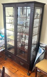 Solid Mahogany Chippendale Mirrored Display Cabinet, 6-Shelves, 1-Drawer. 2-Beveled Glass Doors, Glass Sides