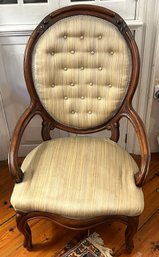 Antique Victorian Hoop Skirt Chair, Carved Walnut Frame And Tufted Upholstered Back, 25' X 28' X 38'H