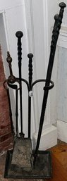 Antique Hand Wrought Iron 5 Pcs Fireplace Tools, 10.5' X 7.5' 36'H