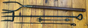 4 Pcs Vintage And Antique Fireplace Tools Including Shakespeare Brass Toasting Fork, Longest