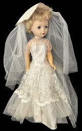 Vintage Doll In Lace Wedding Dress, 21'H