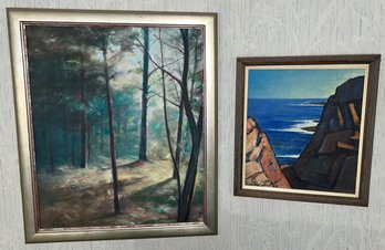 2 Pcs Signed Original Acrylic Paintings, Larger On Board 23' X 27'H, Smaller On Canvas 14.5' X 16.5'H