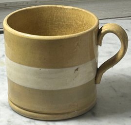 Antique Early 1800s English Yellowware Mug, 4.25' Diam. X 5.5' X 4'H