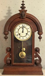 Antique Ansonia Victorian Mantle Clock,Key & Pendulum Present, 13.25' X 4.5' X 23.25'H, Not Tested