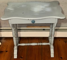 Antique Single Drawer Work Stand In Pale Blue Paint, 28' X 18' X 2.5'H