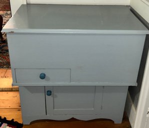 Antique Lift Top Dry Sink, 1-Drawer And 1-Door, In Pale Blue Paint, 31.5' X 18' X 31'H