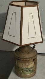 Small Antique Stoneware Jug, Electrified To Night Stand Lamp, Decoupaged Hunting Image