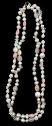 Vintage Honora Cultured Pearl And Mixed Stone Necklace, Hand-Knotted, 39-5'L, Opera Length, Very Nice