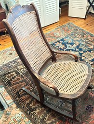 Antique Walnut Caned Seat Rocking Chair, 19.5' X 29' X 36'H