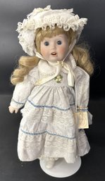 Porcelain Doll With Stand - 15 Inches High - Has Tag