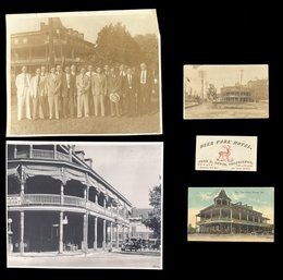 Group Of Items Relating To The Deer Park Hotel, Newark, Delaware -2 Photos - 2 Postcards - 1 Business Card