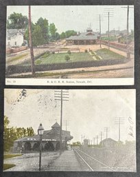 Two Postcards Of The B & O Railroad Station In Newark, Del.