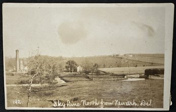 Antique Real Photo Postcard From Newark, Delaware Of 'Sky Line North' By Edw. Herbener