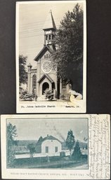 Two Church Postcards - Newark, Delaware - St. John Catholic & Welsh Tract Baptist Church (UDB)