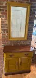 2 Pcs MCM Console Cabinet With 1-Drawer-Over-2-Doors, 32' X 12' X 31'H & Matching Wall Mirror, 22.5' X 38.5'H