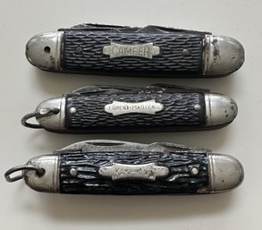 3 Pcs Vintage Pocket Jack Knives - Kamp King, Forest Master & Camper, AS Pictured
