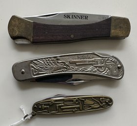 3 Pcs Vintage Single Blade Folding Pocket Knives - German Solinger And 2-Japan Skinner  & Victory Hawk