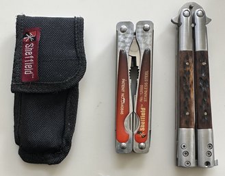 2 Pcs Vintage Sheffield Folding Pliers With Case And Other Single-Blade Folding Knife