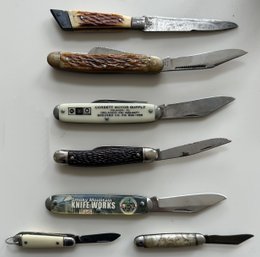 7 Pcs Lot Pocket Knives - Various Makers, Sizes And Number Of Blades, As Pictured