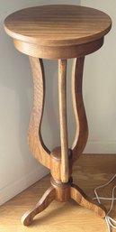 Vintage Oak Harp Form Pedestal Plant Stand, 14.75' Diam. X 36'H