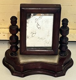 Antique Salesman Sample Miniature Mahogany Dresser Top Swivel Mirror With Marble Insert, 6' X 3' X 5.75'H