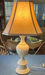 Vintage Ivory Porcelain Lamp With Fluted & Embossed Urn Body, 25'H, Works