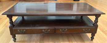 Vintage Harden Solid Dark Cherry Coffee Table, 2-Drawers, Lower Shelf, On Turned Peg Legs, 48' X 21' X 17.5'H